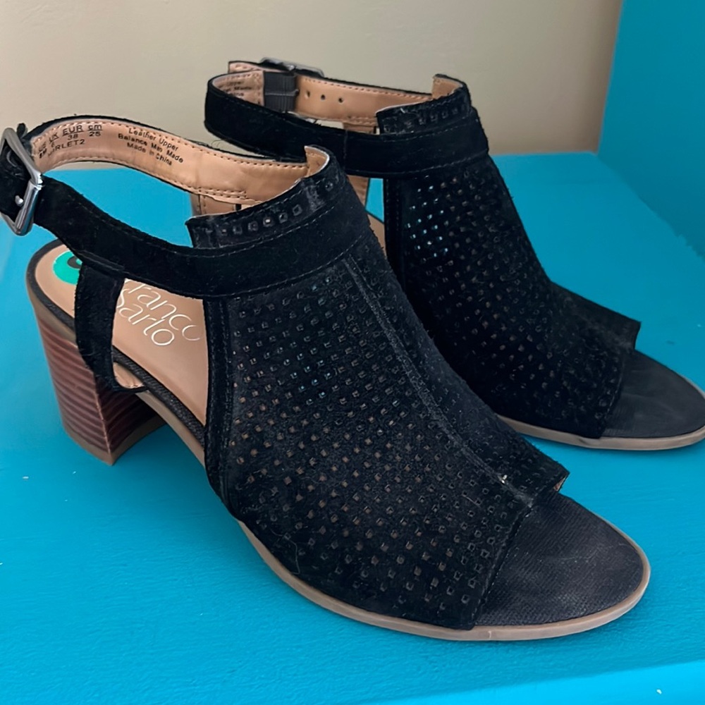 Franco Sarto peep toe sandals, black size 8